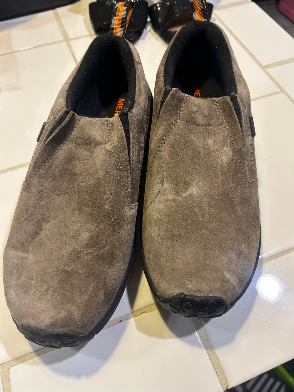 Merrell Taupe Suede Slip-On Loafers for women